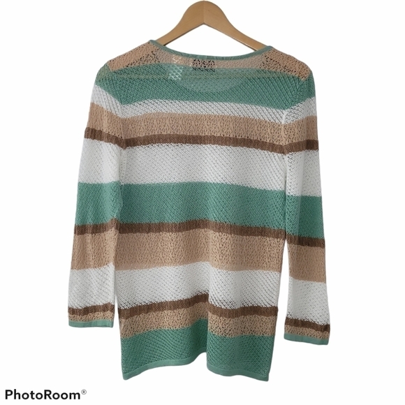 STRIPE Knitted Soft Lightweight Beaded Beach Top Sweater - Picture 2 of 7